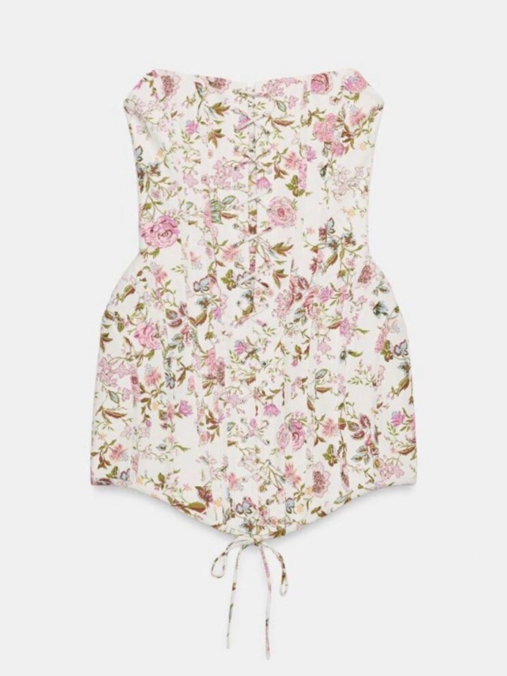 Zara White Strapless Floral Corset Mini Dress with Pink Roses - Picture 3 of 5